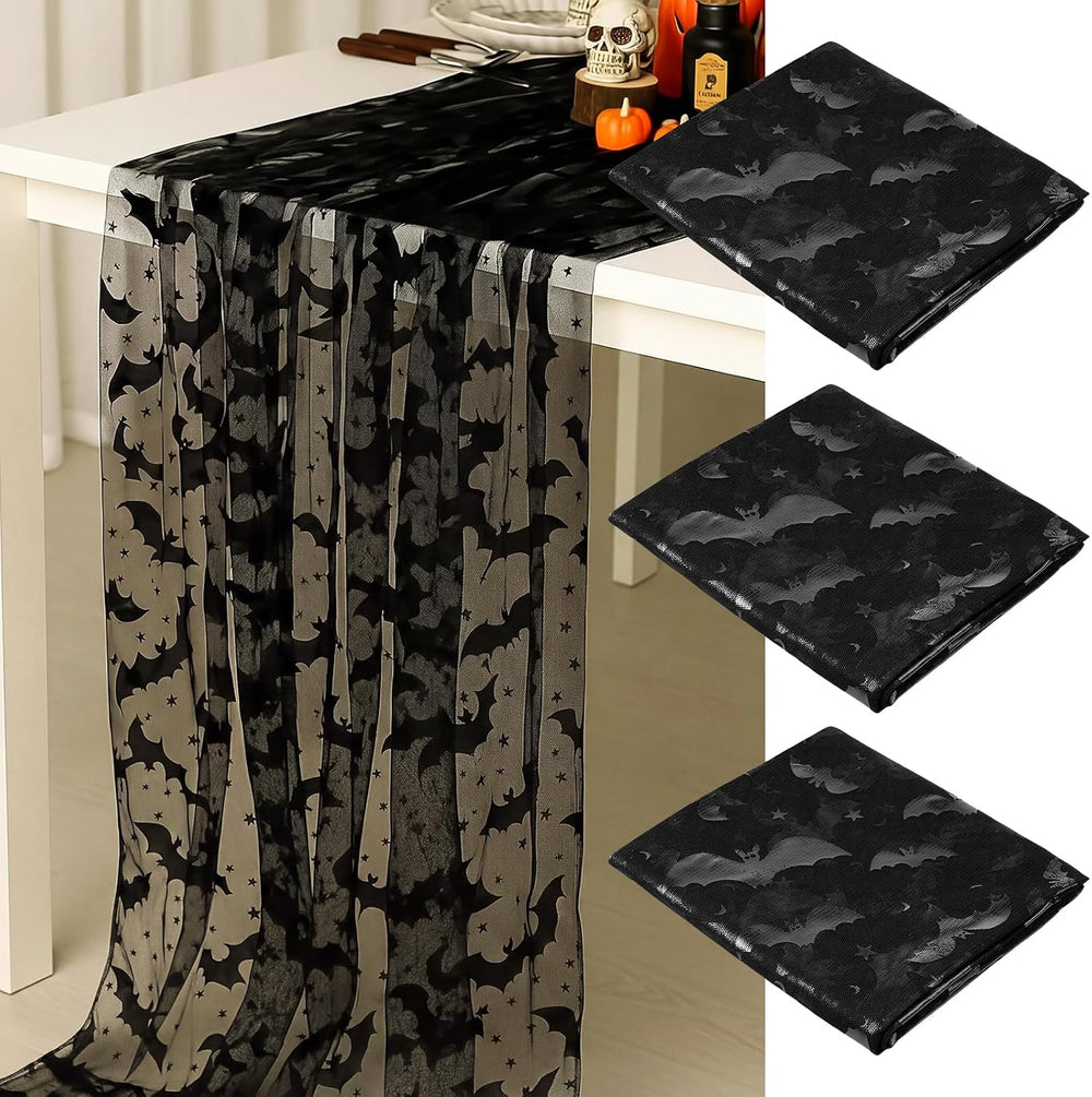 Lounsweer 6 Pcs Black Halloween Table Runner 10ft Bat Cheesecloth Tulle