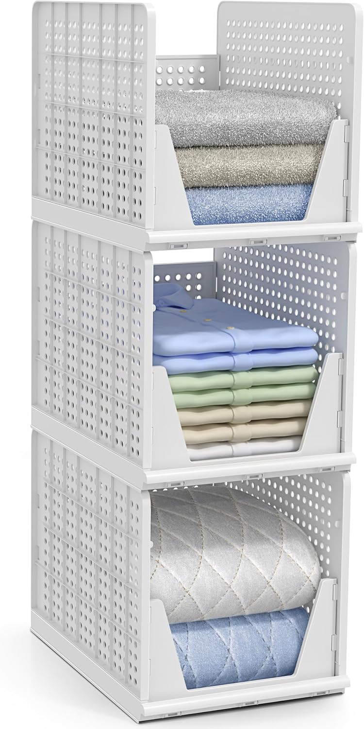 sorbus stackable closet organizer, open-front shelf bins (3, main product view