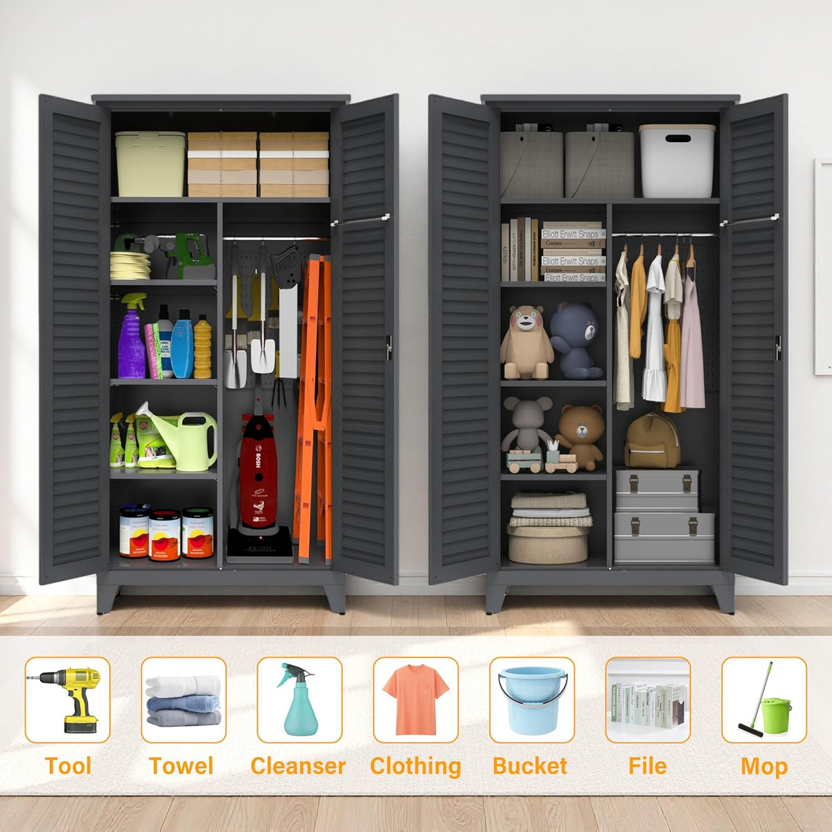 ryh 73" tall metal outdoor storage cabinet(73" h, side view