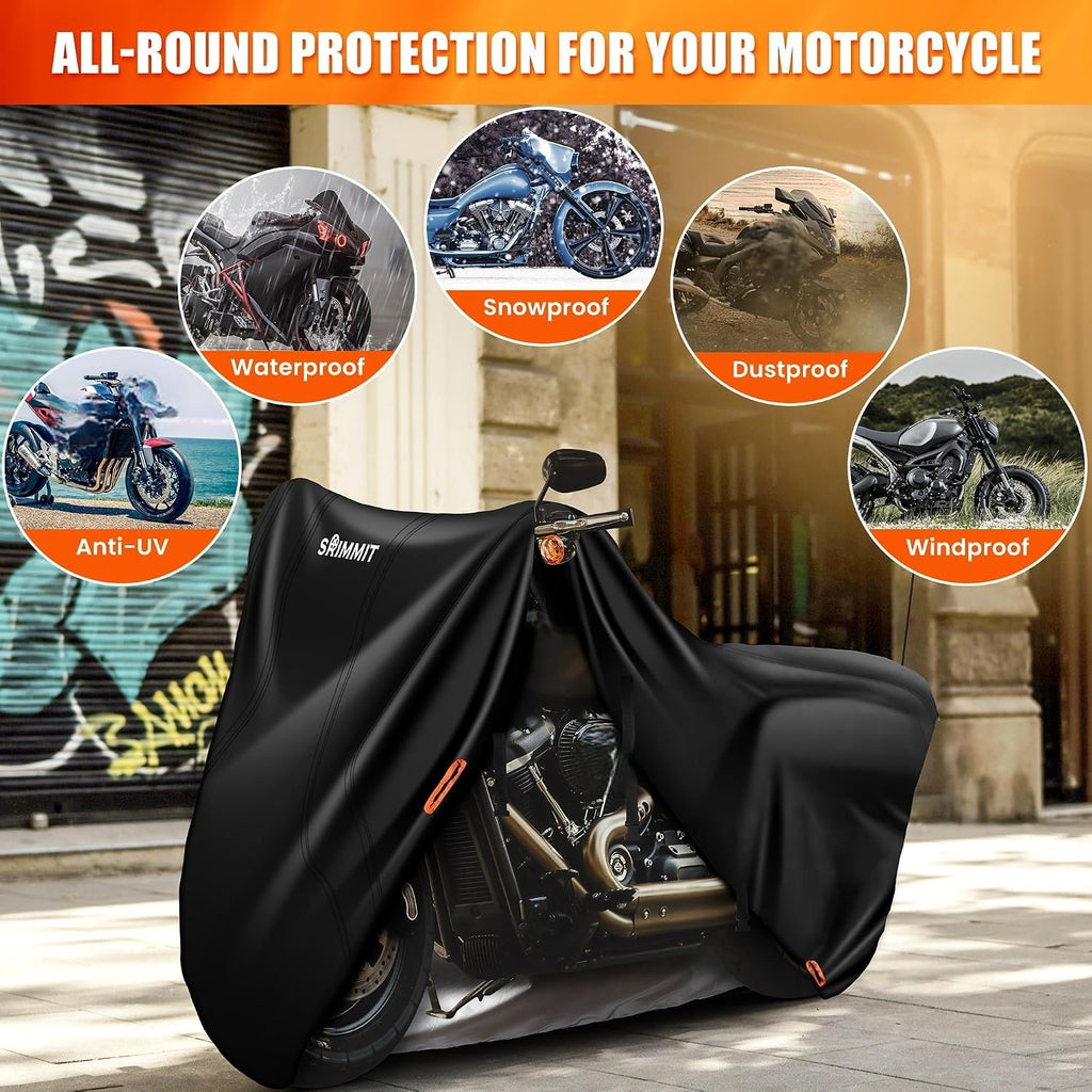 Motorcycle Cover Heavy Duty, 420D Motorcycle Cover Waterproof Outdoor with Nano Coating, 5 Reflective Strips and Air Vents, Dirtbike Cover (Black 3XL)