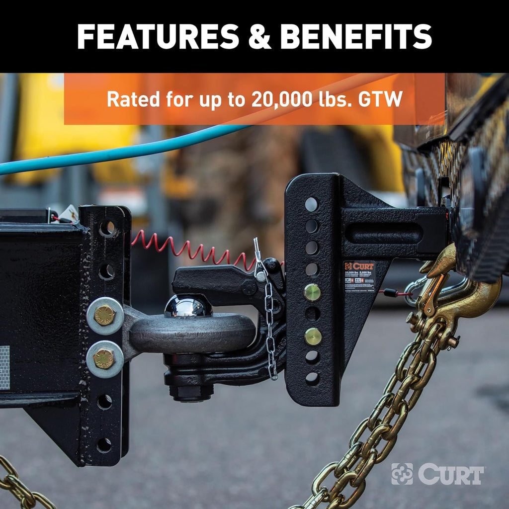 curt 45908 adjustable ball and pintle channel mount showing dimensions