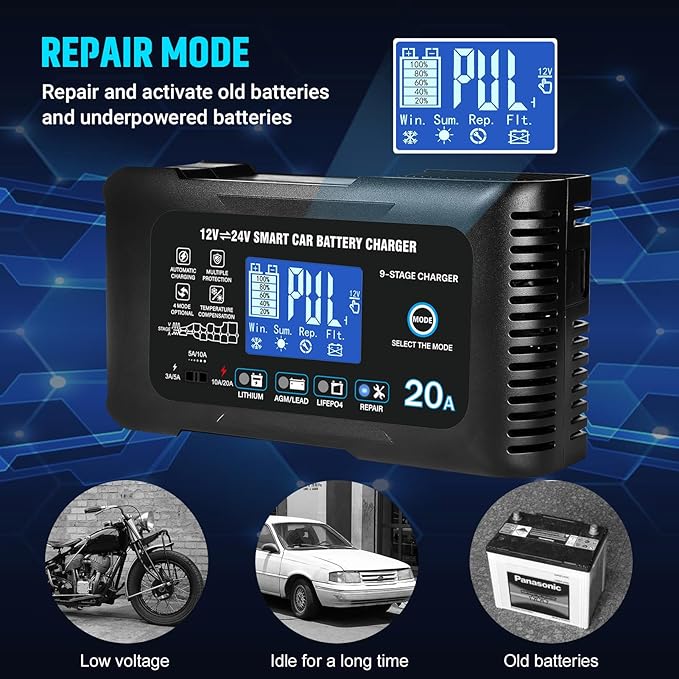 Battery Charger 0-20A 12V/24V Lithium LiFePO4 Lead Acid Fully Automatic - Image 6