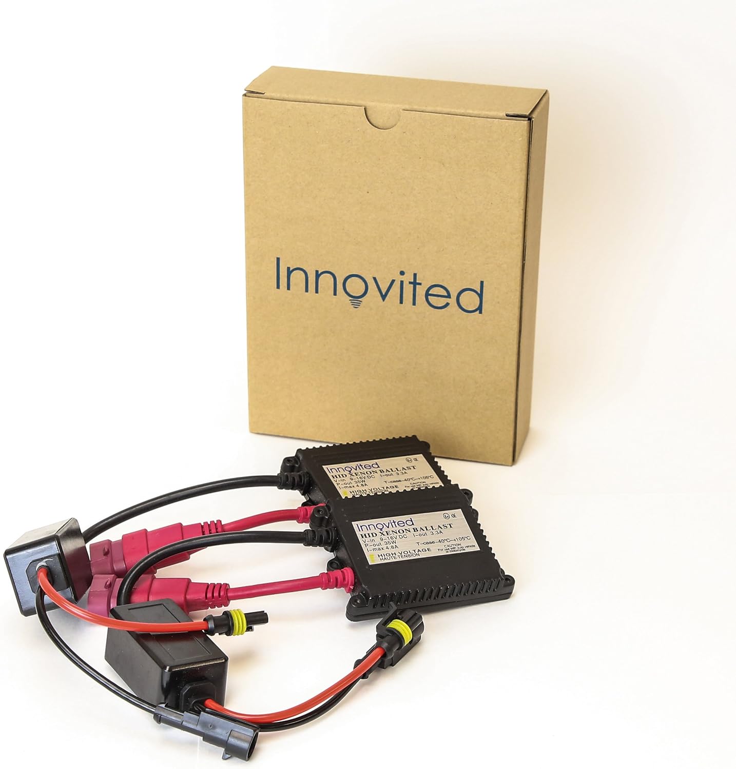 Innovited 35W DC Slim Digital Ballast x 1 Pair with HID Xenon Bulb x 1 Pair Bundle - H7-8000K - Ice Blue