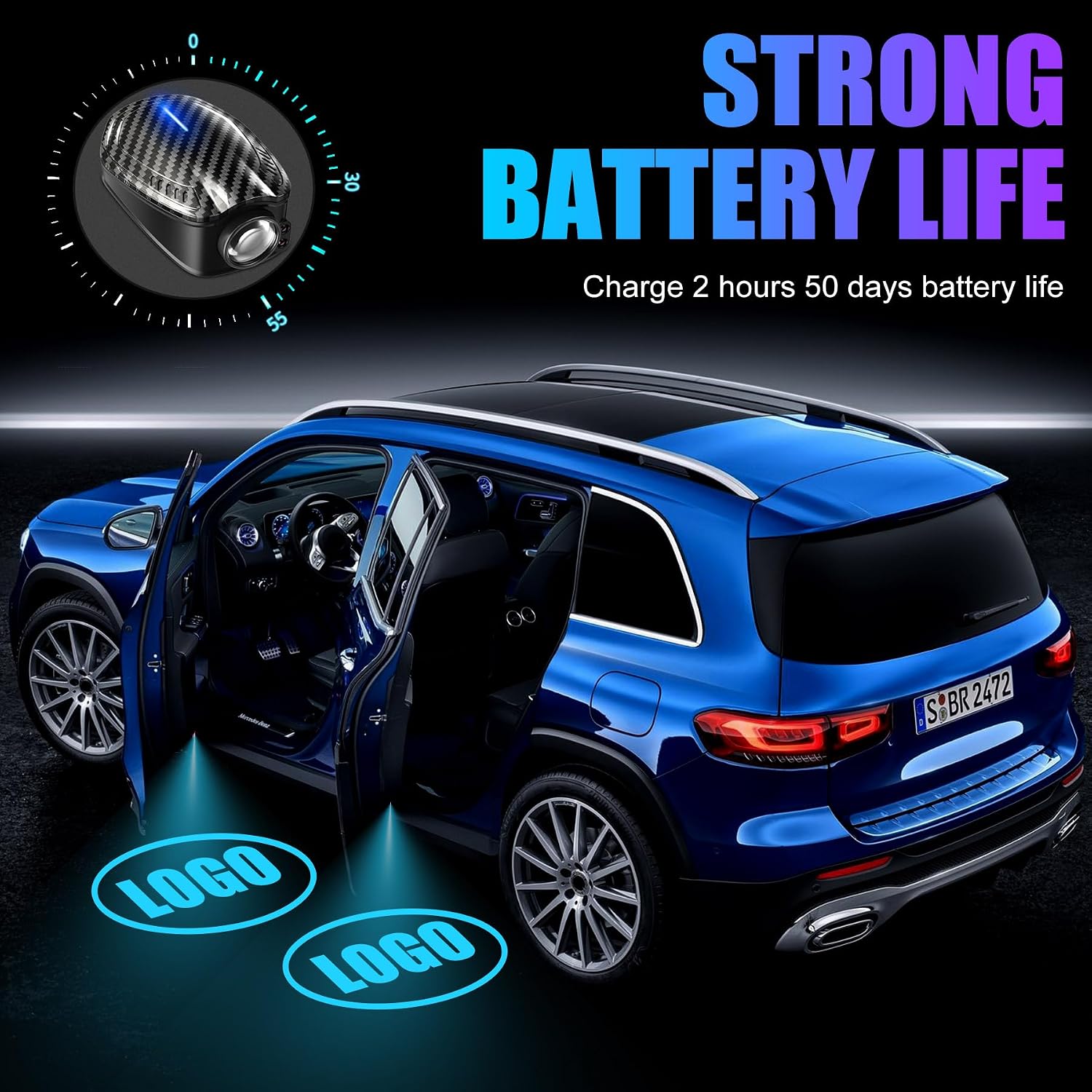 SPOBODY 2PCS Car Door Light Projector Car Door Projector Rechargeable HD Car Welcome Courtesy Ghost Shadow Lamp Fit for Cars (for F-OO-RRD