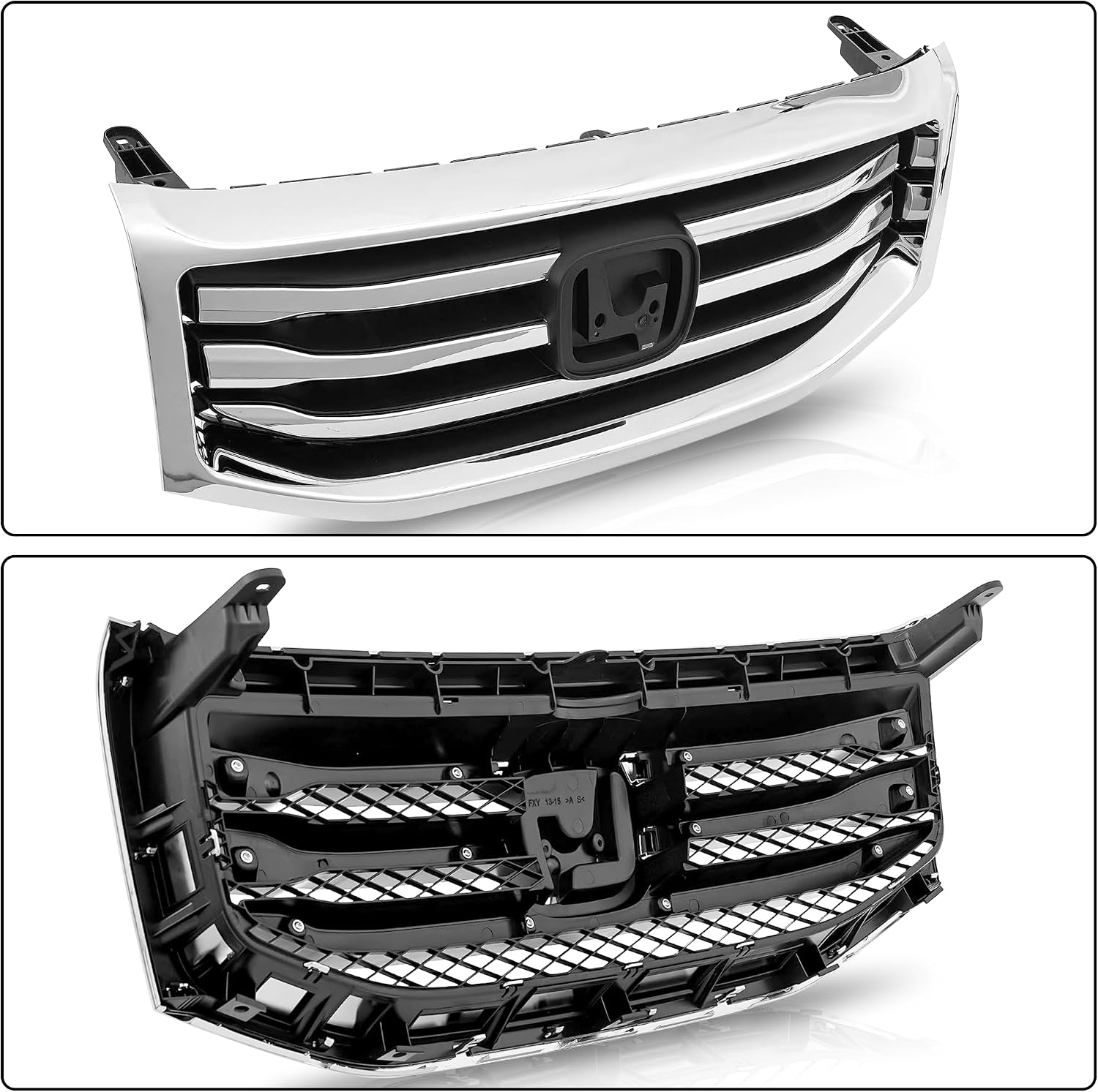 Partsflow Front Bumper Grill Upper Grille Assembly Chrome Trim Silvery And Black Compatible With 2012-2015 Honda Pilot HO1202108 75107SZAA11