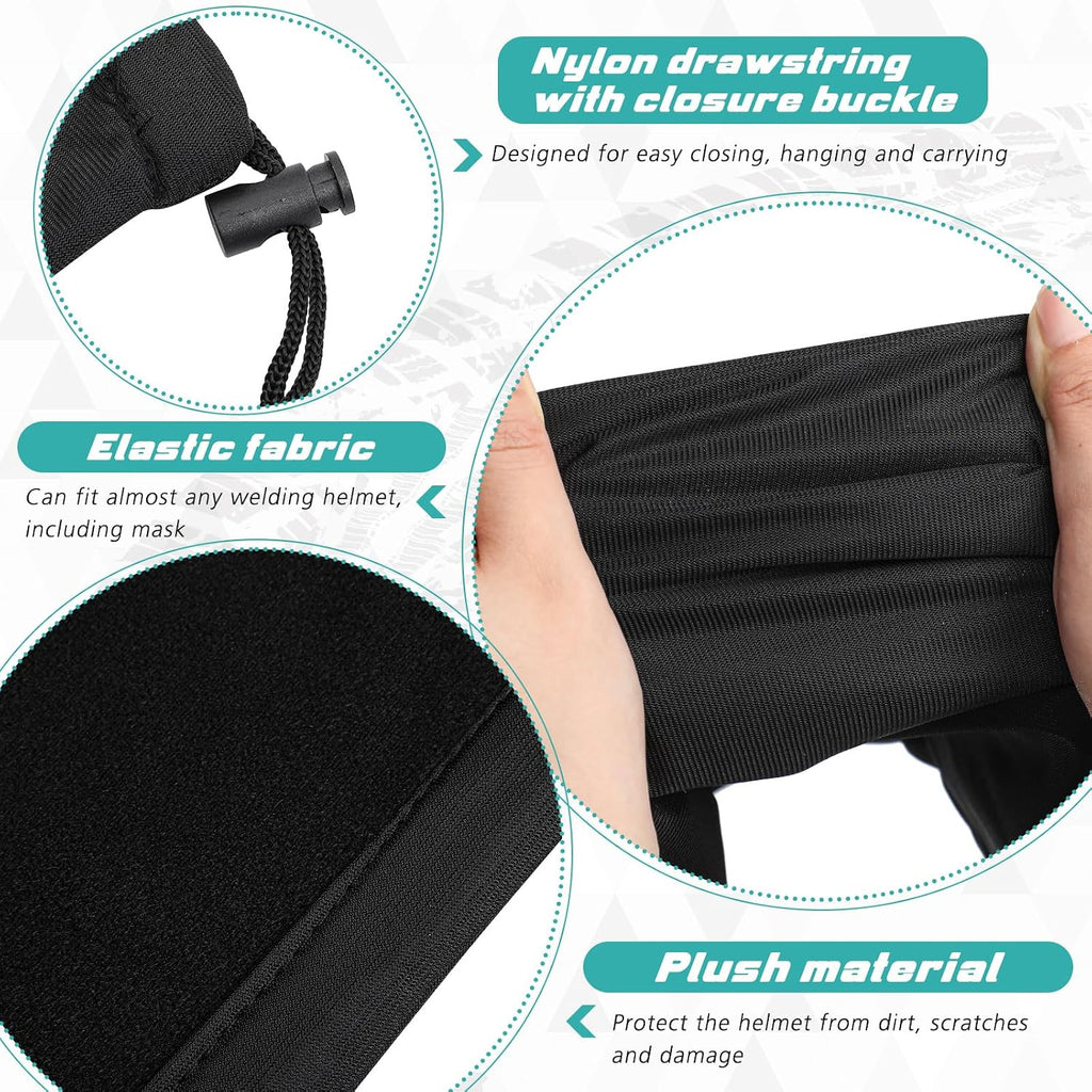 4 Pcs Motorcycle Helmet Bags, Welding Hood Bag with Drawstring Locking, Large Lightweight Microfiber for Motorcycle Sports Riding Travel Bicycle Snowmobile Helmet Storage, Black
