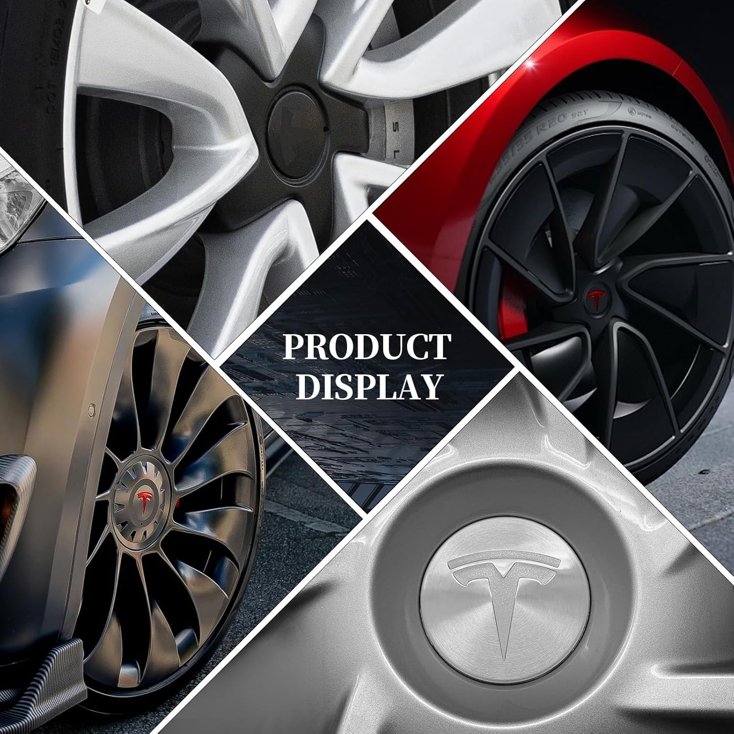 4 Pack Aluminum Waterproof Wheel Cover Center Emblem Sticker for Tesla Model 3 Model Y 56mm Hubcaps Wheel Rim Cover (Matte Black Background+Red Emblem)