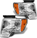 2009 2010 2011 2012 2013 2014 Ford F150 Pickup Headlight Assembly for 09-14 Ford F150 Clear Lens Chrome Housing with Amber Reflector Headlamp Replacement Left and Right Pair（W/O Bulbs）