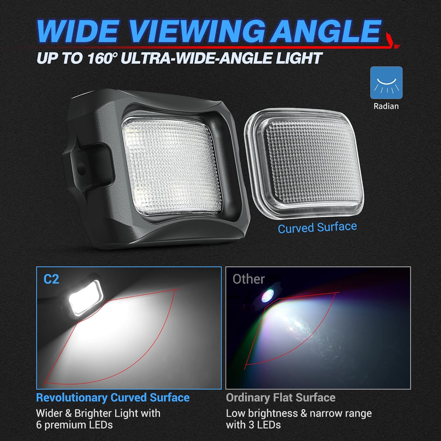 MICTUNING C2 Curved White Rock Lights - 16 Pods Underglow Lights Compatible for Car Truck Offroad Boat, IP68 Waterproof