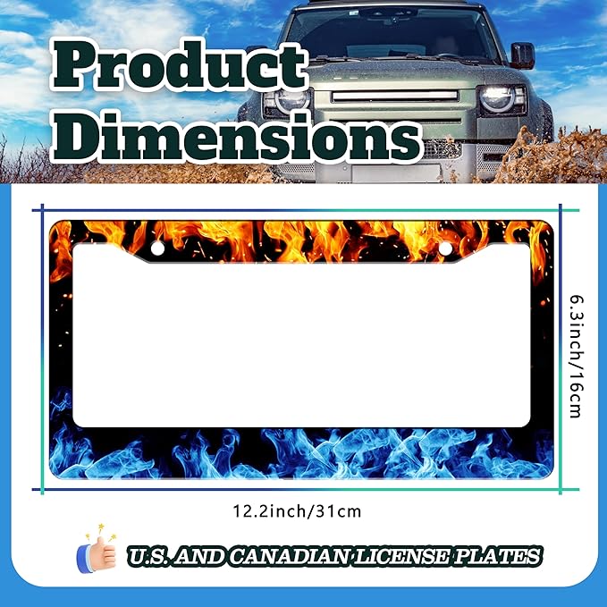 Red and Blue Flames License Plate Frame Abstract Fire License Plate Holder - Image 3