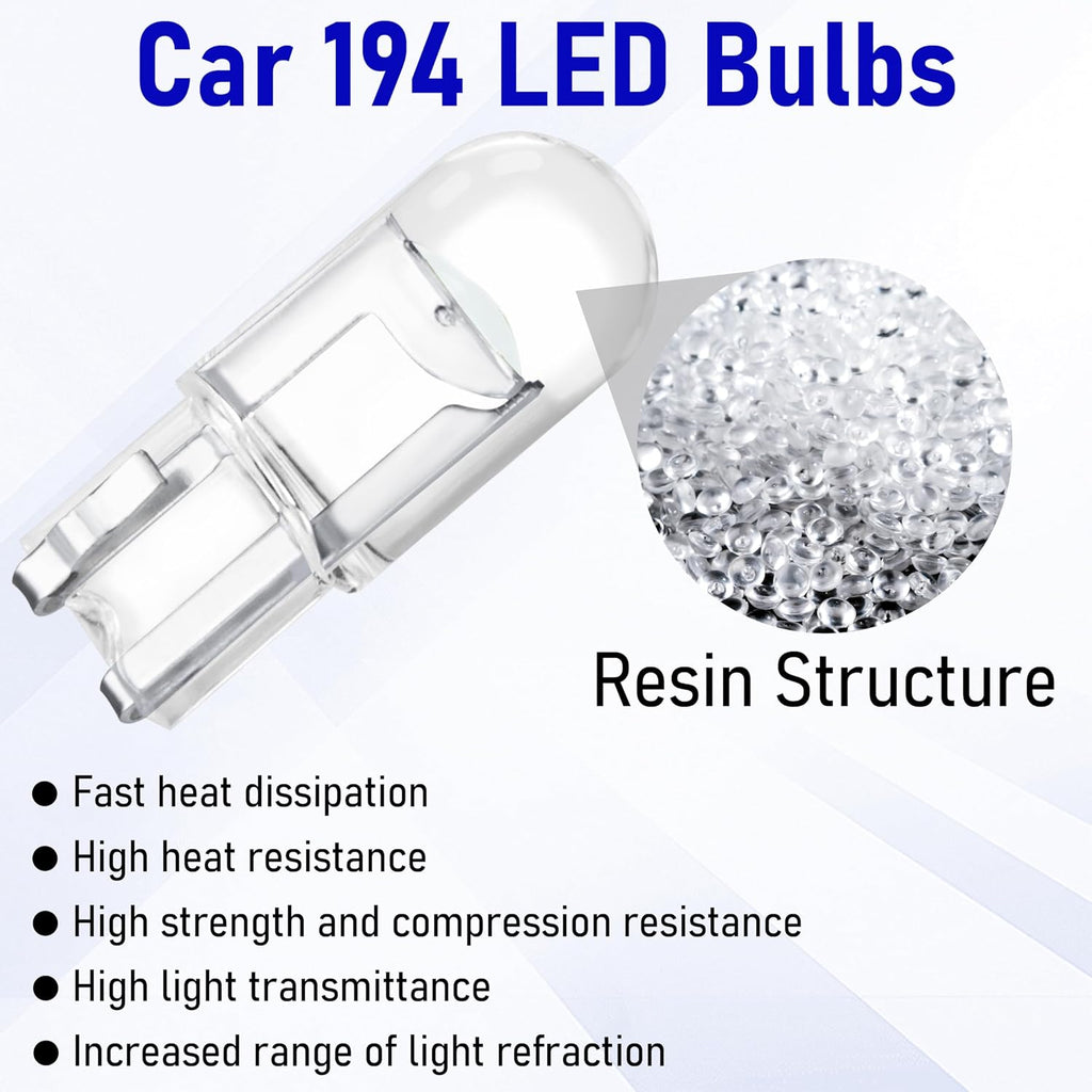 ecocstm 30 PCS Car 194 LED Bulbs, 168 2825 W5W T10 Wedge COB LED Replacement Bulb, Error Free Interior Bulb for Dashboard Light, Dome Lights (Blue)