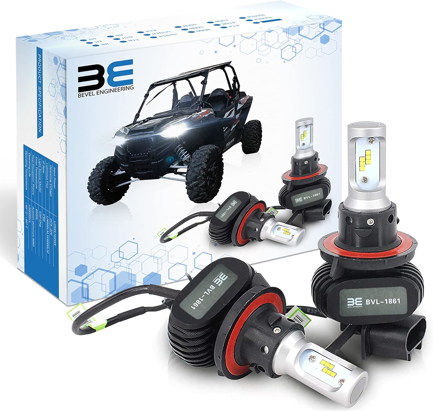 Premium LED Upgrade Kit - H13/9008 LED Headlight Kit - Compatible with Polaris - Ranger - RZR General – 2 Pack Low and High Beam Lamp Set – Fan Less 4000LM LED Replacement Bulb Kit