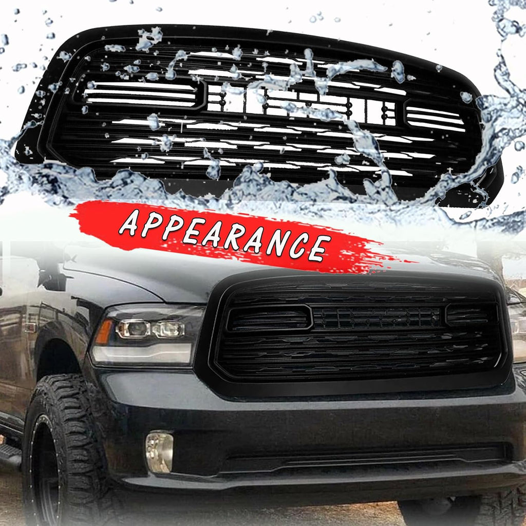 Front Bumper Grille Compatible with 2013 2014 2015 2016 2017 2018 Ram 1500 Grill, Replacement Aftermarket Grill with Letters Matte Black, Limited Style