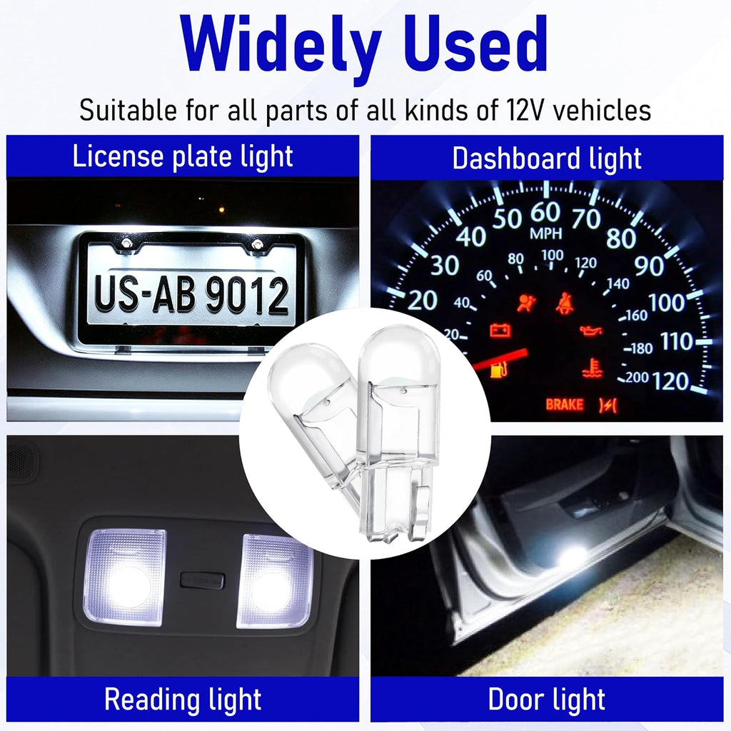 ecocstm 30 PCS Car 194 LED Bulbs, 168 2825 W5W T10 Wedge COB LED Replacement Bulb, Error Free Interior Bulb for Dashboard Light, Dome Lights (Blue)