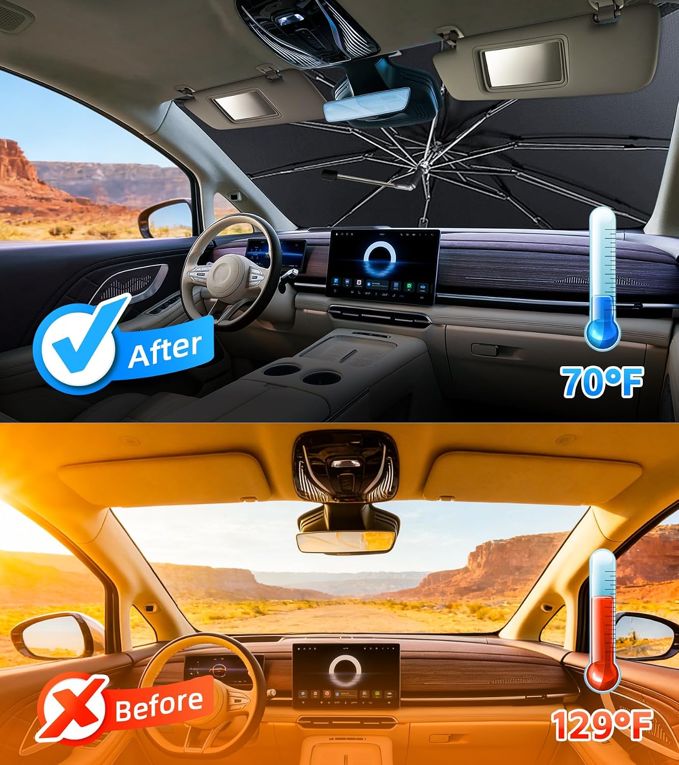 Windshield Sun Shade Umbrella for Chevrolet Traverse 2018-2026 – Nano-Coated Heat-Reflective Front Window Shade, Umbrella Sunshade Cover Blocks Heat, Protects Interior, Vehicle-Specific Precision Fit
