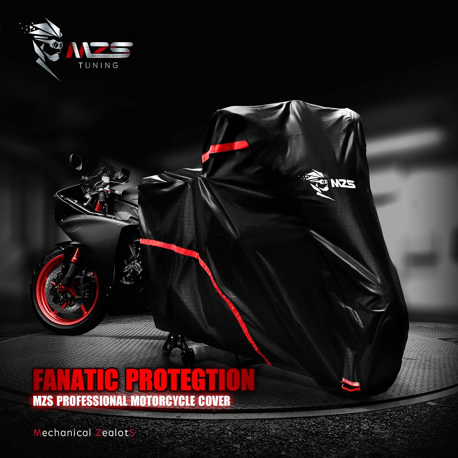 MZS Motorcycle Cover Waterproof Outdoor Compatible With XR1200X XG750A SCL500 CB750 KLR650 R1200GS Scrambler Vstrom Diavel Transalp DR650S Tenere XR650L, All Weather Outdoor Protection Covers Storage
