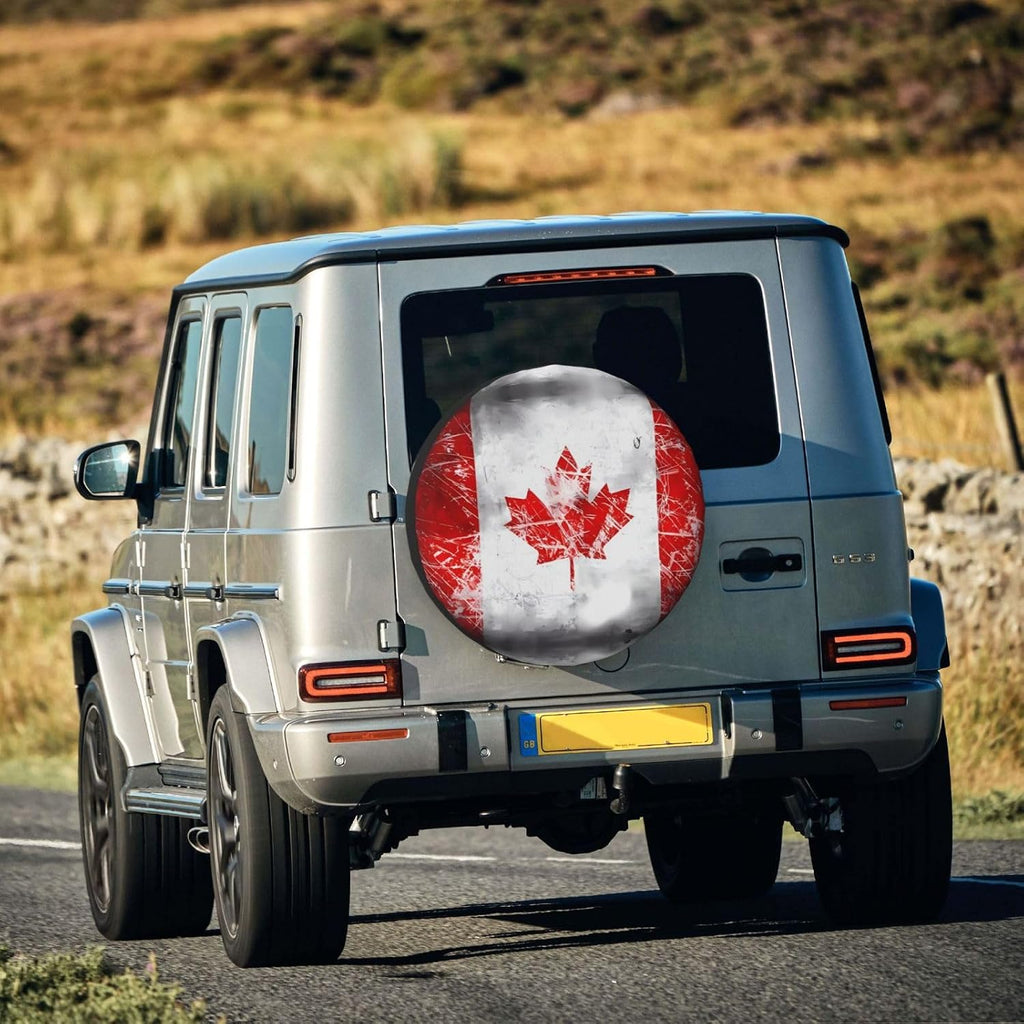 Retro Canada Flag Print Universal Spare Tire Cover for RV, Jeep | Wheel Protector Fits Rv, Trailer, Jeep, Shield Tires From Sun, Dirt And Rain For Outdoor Storage