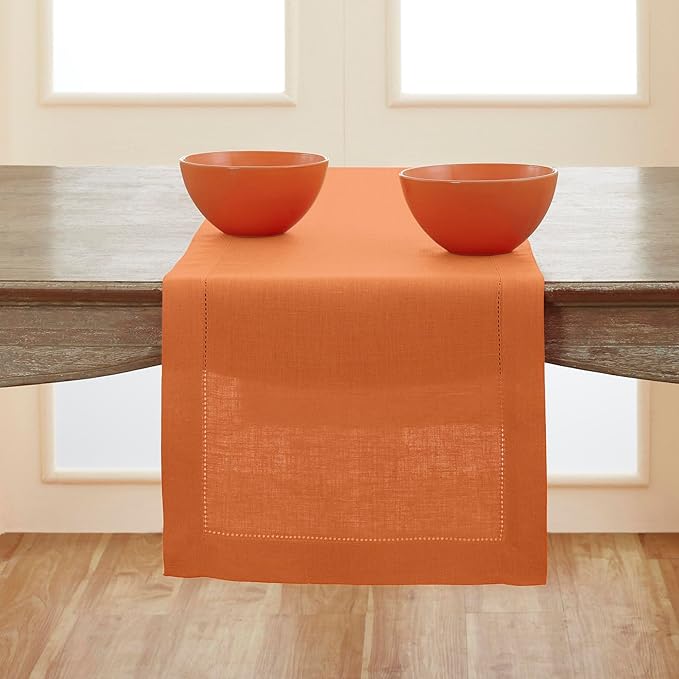 Solino Home Linen Pumpkin Hemstitch Table Runner 60 Inches - 100% Pure Linen ...