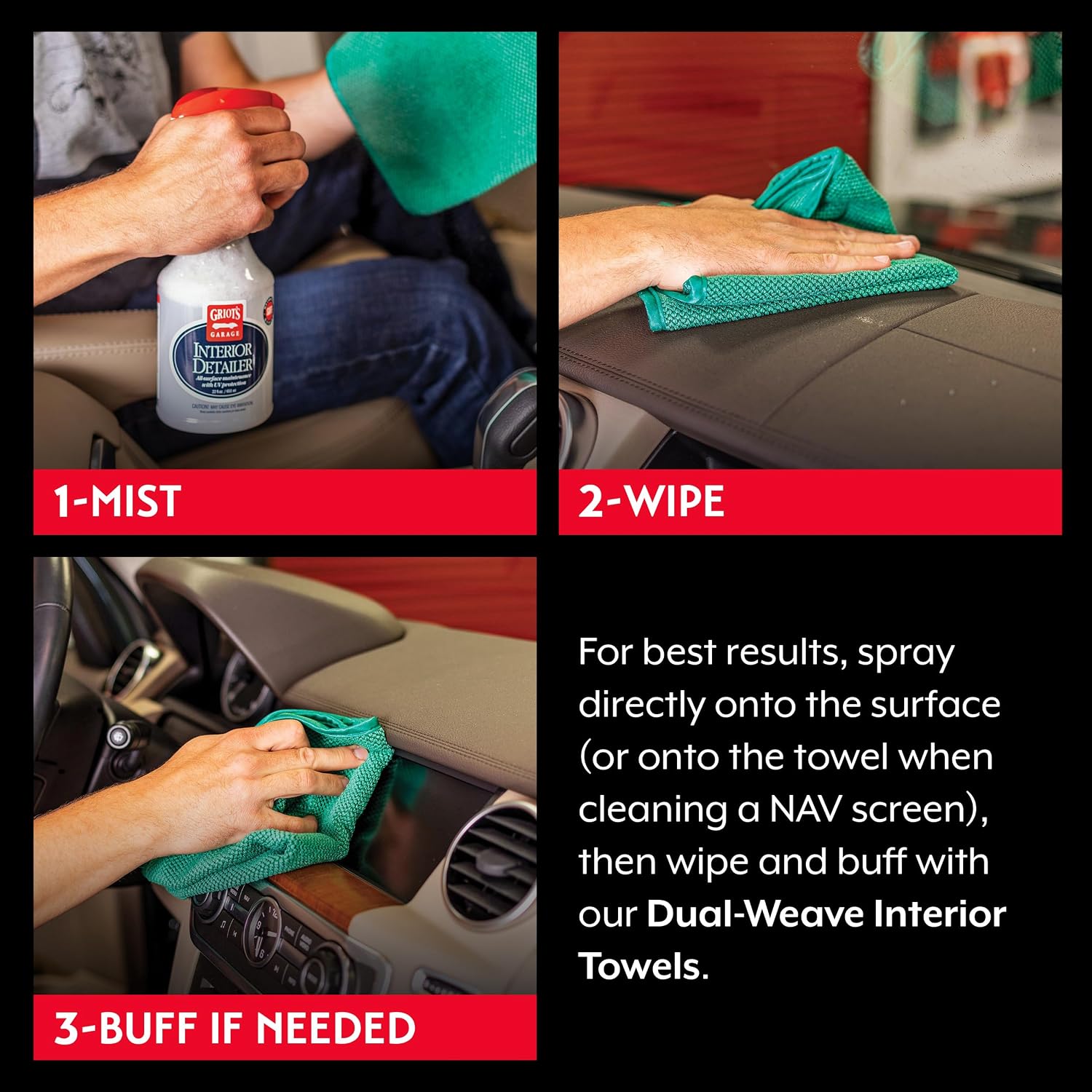Griot's Garage Interior Detailer, Light-Duty Car Cleaner for All Surfaces, Including Vinyl, Leather, Metal, Plastic, Glass, and More, 10975, 22oz