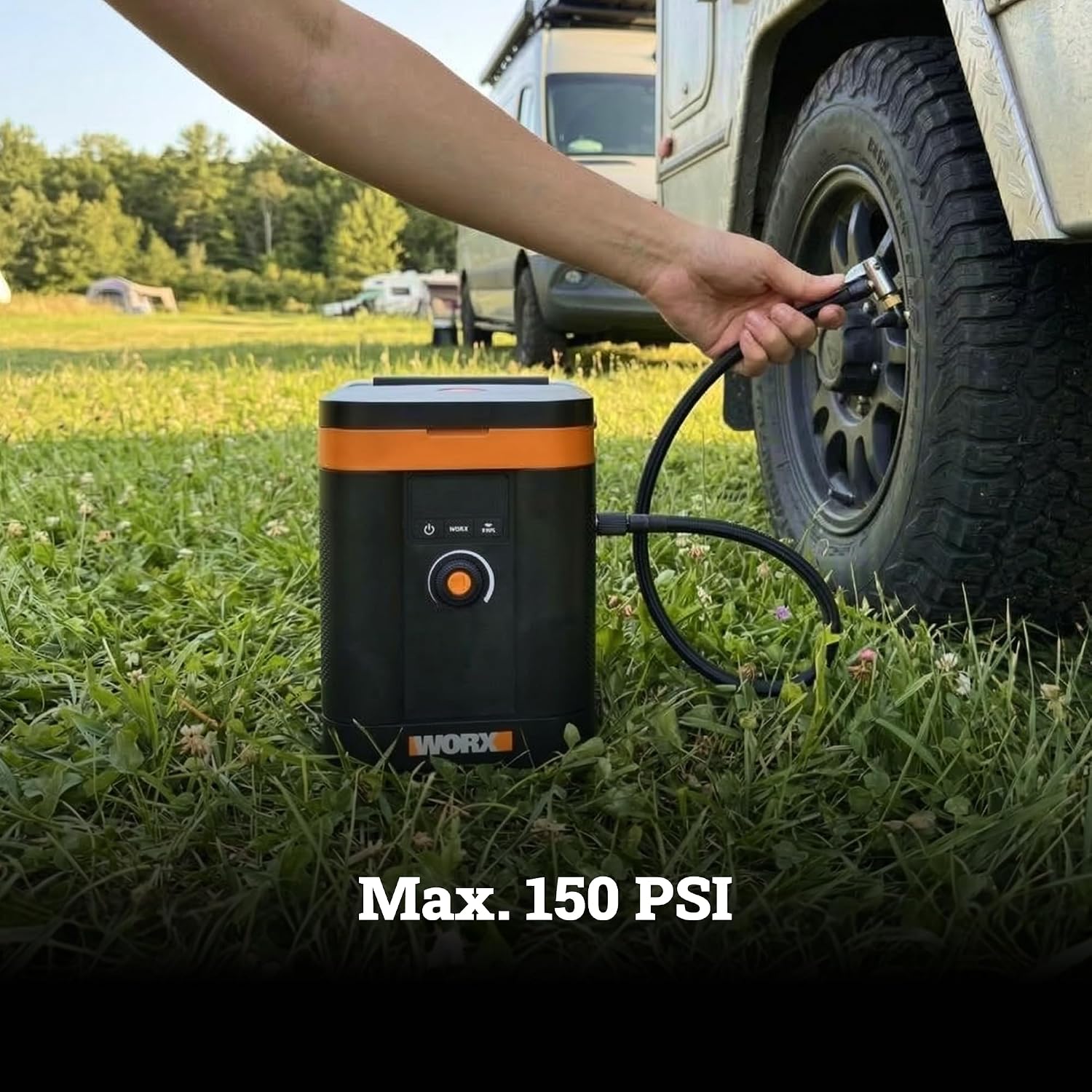 WORX Tire Inflator Portable Air Compressor, 20V Cordless Air Pump for Car Tires, Motorcycle & Balls, 150 PSI Bike Tire Pump with Digital Pressure Gauge, Battery & Charger Not Included, WX098L.9