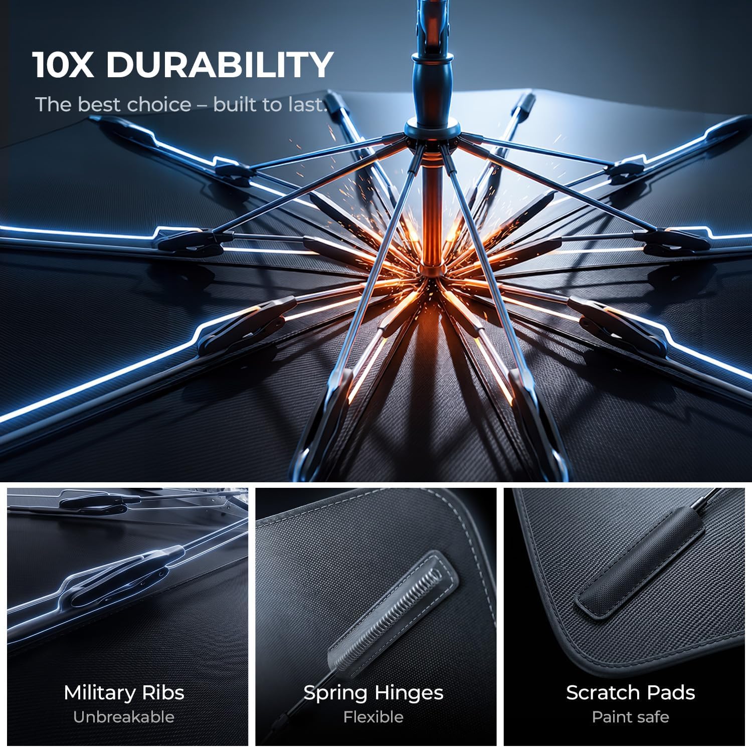 [2026 Upgraded] DooGooCoo Windshield Sun Shade Umbrella for Ford F150 F250 F350 F450 [100% Sunlight Blocked, Cooling Ice Crystal] Sunshade for Car Windshield for f150 Sun Shade 2015-2026.