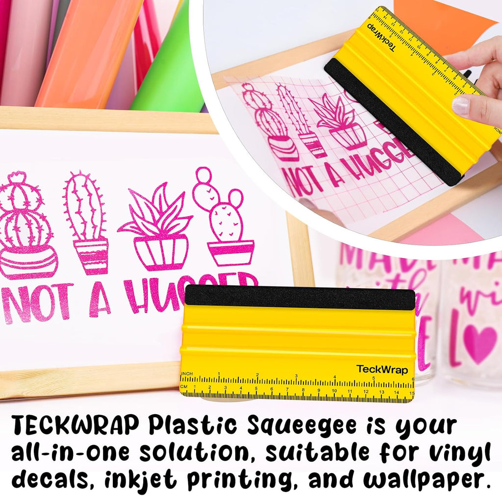TECKWRAP Squeegee for Vinyl Felt Squeegee Scraper Tool for Decals, Inkjet Sticker Paper, and Wallpaper - 6"x2.9", Scratch-Free Application (Yellow)