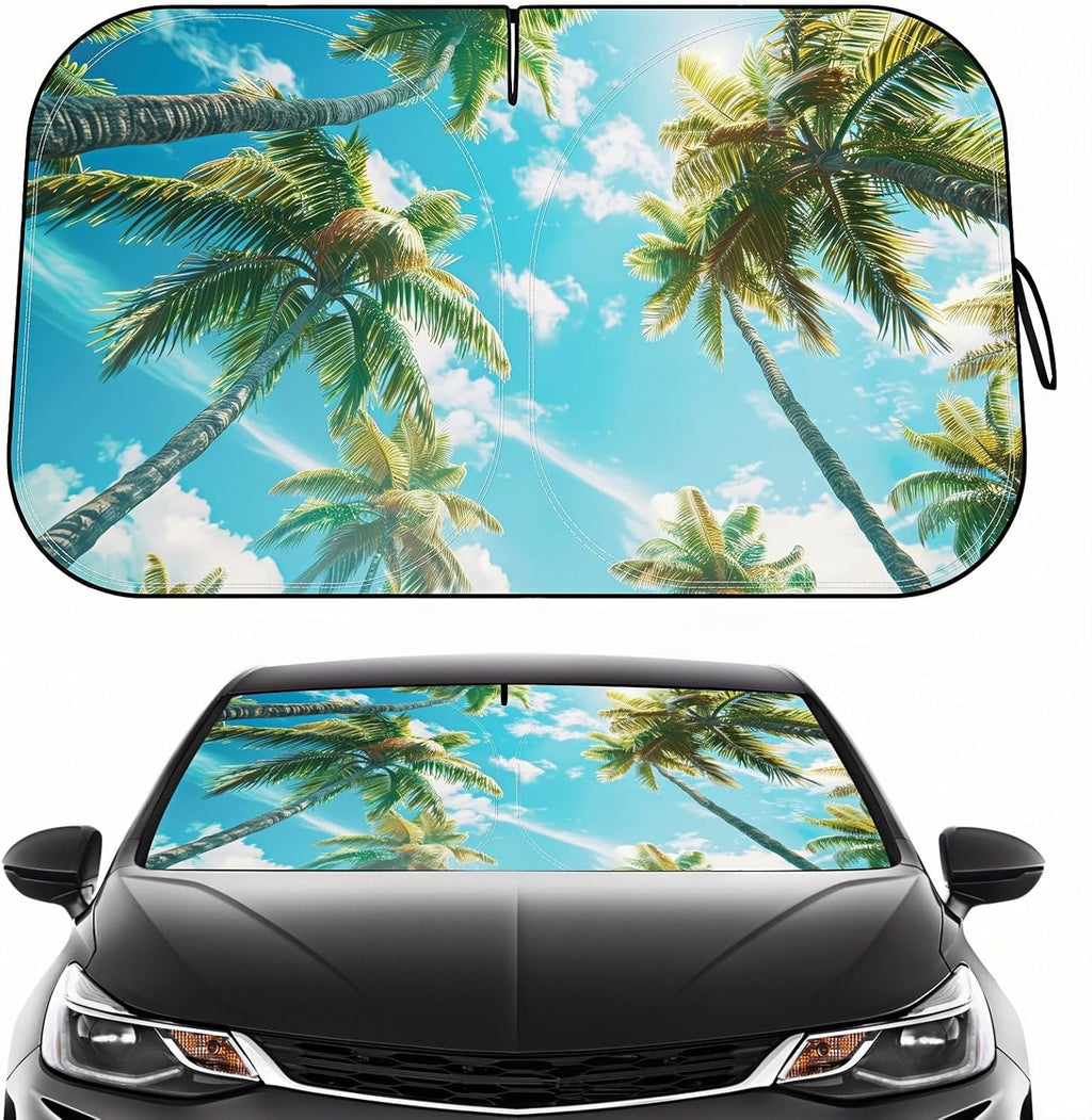 Avisky Windshield Sun Shade for Cars, Trucks & SUVs, Polyester Front Window Sunshade to Block UV Rays & Heat, Foldable Auto Front Windshield Cover, 57“x31”