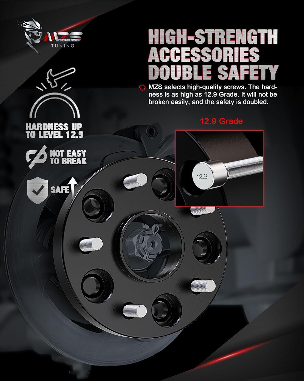 MZS 5x114.3 Wheel Spacers, 1inch 5x4.5" Compatible with Civic CRV Element CL ILX RSX TLX TSX MDX Hubcentric 64.1mm Bore with 12x1.5mm Studs- 5 Lug Tires Black (4pcs)