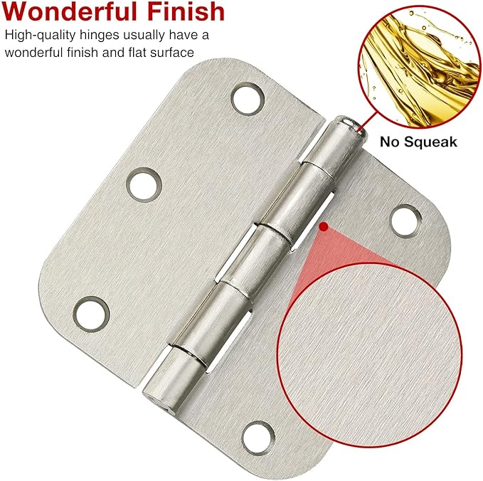 3 Pack Rounded Door Hinges Brushed Nickel 3.5 Inch 5/8" Radius Hardware Satin 3 - Image 2