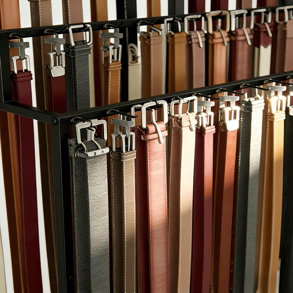 belt rack,belt display organizer,retail rack for belts ties on a desk or shelf