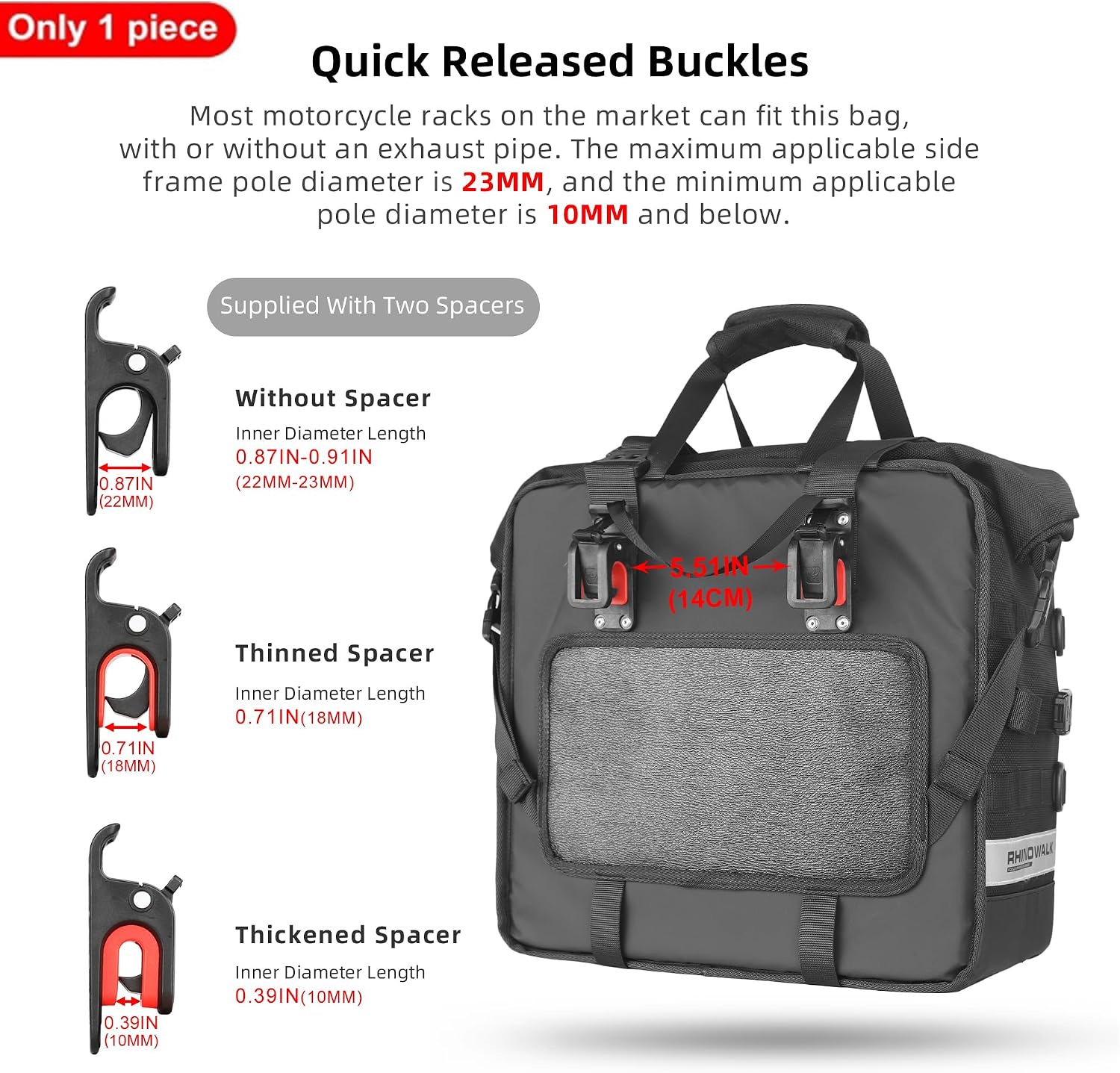 Waterproof Motorcycle Saddle bag Luggage Bag Quick Release Motorcycle Side Bag 25L Fits Most Adventure and Sports Bike Motorbike Racks (Black, 1 pcs)
