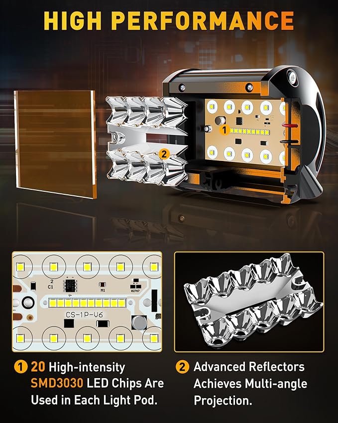 NAOEVO 4 Inch LED Pod Lights, Spot Flood Amber LED Fog/Driving/Off Road Lights - Image 3