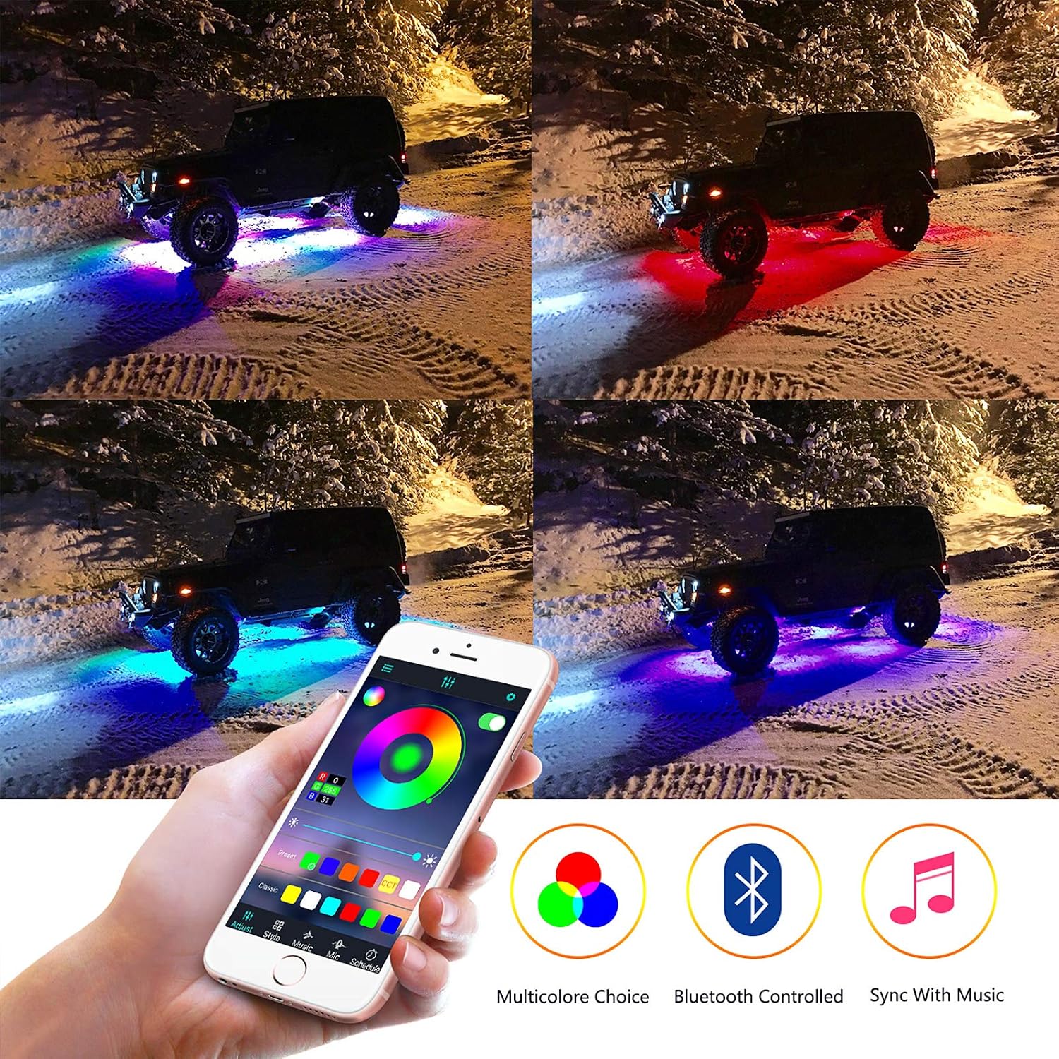 RGB Rock Light Kits, Niking Auto 12 Pods RGB Underglow LED Rock Lights with App Control & Timing & Music Mode & Flashing Multicolor Neon LED Lights for Trucks Off Road UTV ATV Pickup Boat