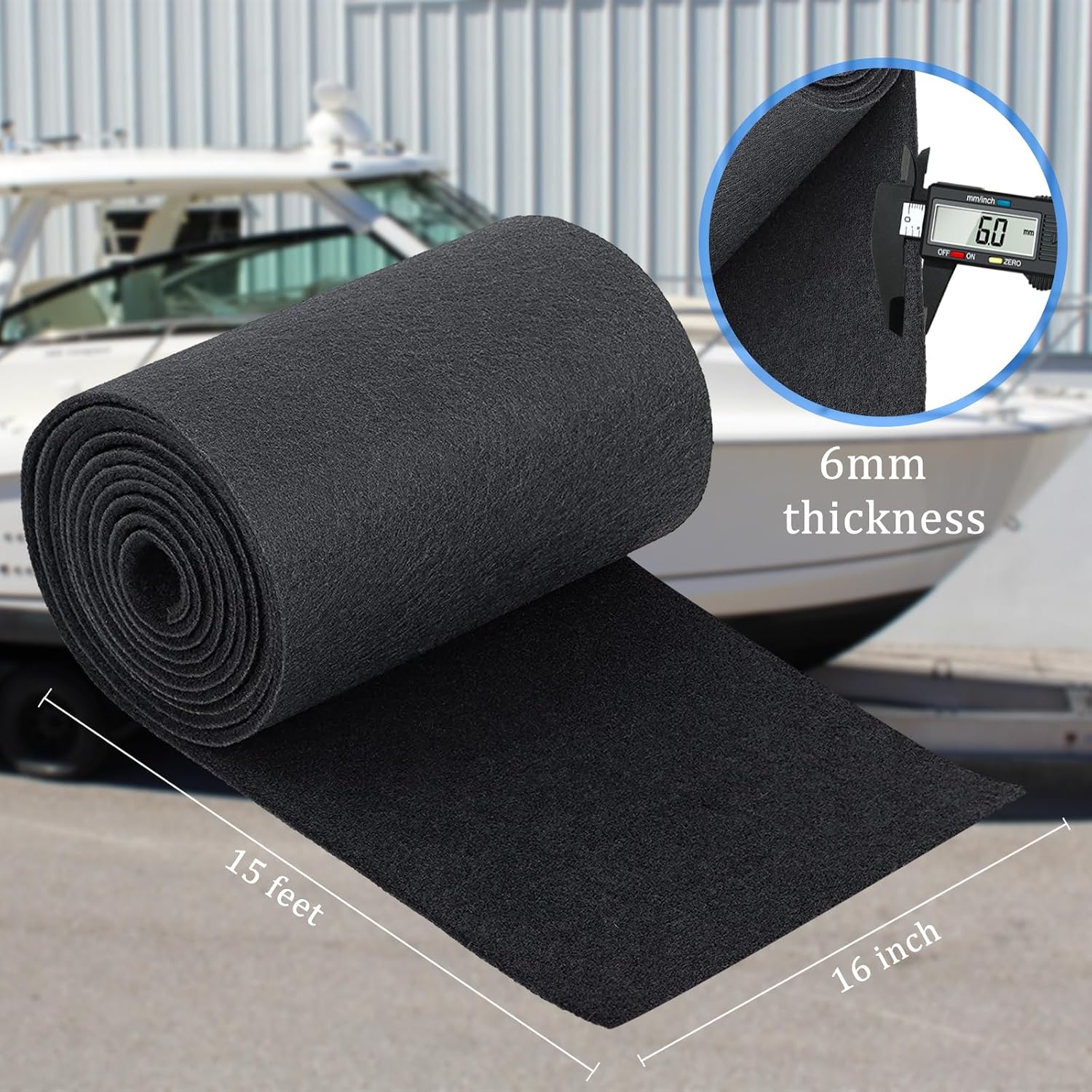 Boat Trailer Bunk Carpet 16 Inch x 15 feet Black Marine Roll Carpet Replacement Parts Accessories Padding Cover for Jet Ski Trailer Boards Ramps (Black-16in x 15ft)