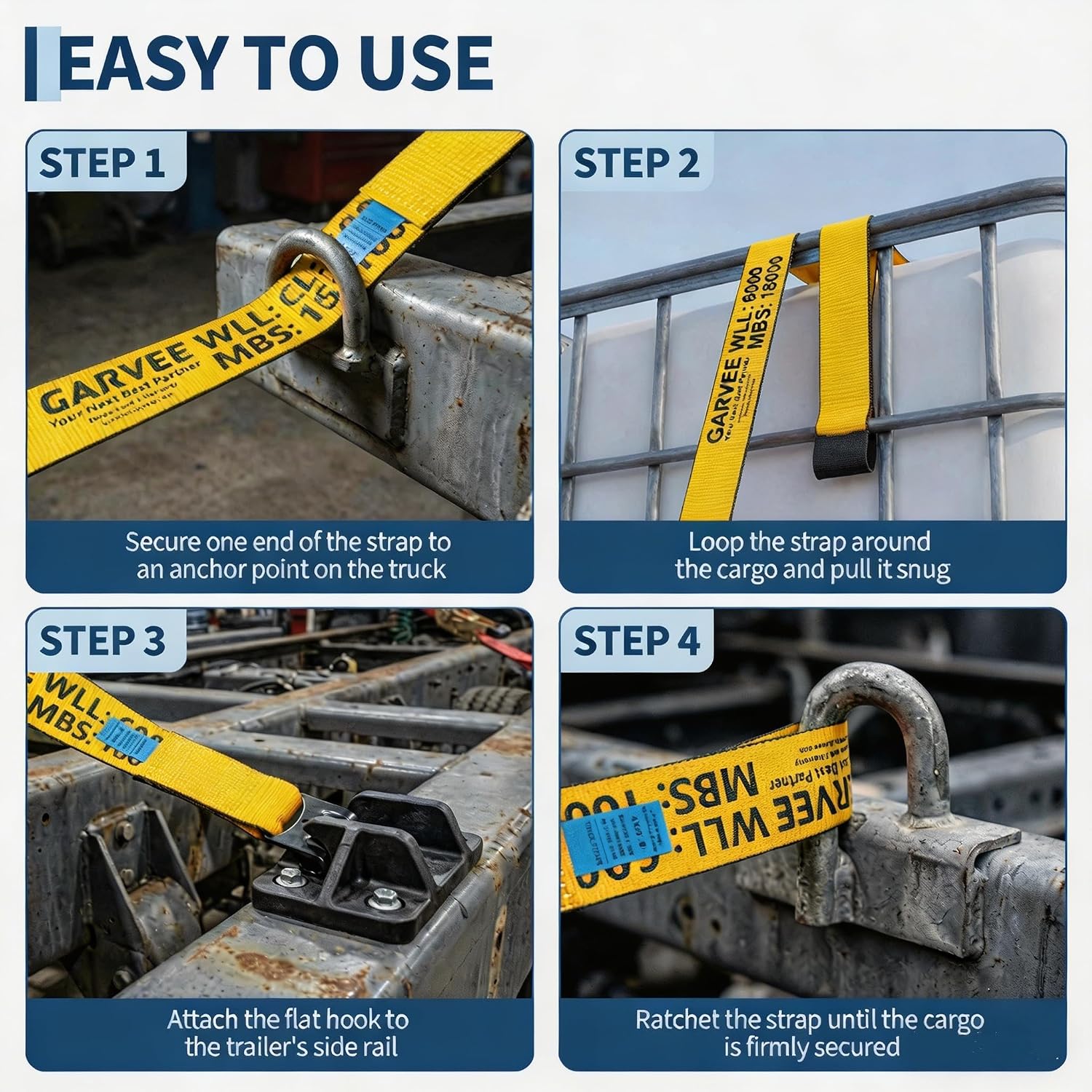 4 Pack Heavy Duty 4 in x 30 ft Winch Straps with Flat Hooks, 6,000 Lbs WLL / 18,000 Lbs Break Strength, Flatbed Straps Truck Tie Downs for Flatbed Trailers, Cargo Straps, Tree Saver, Yellow
