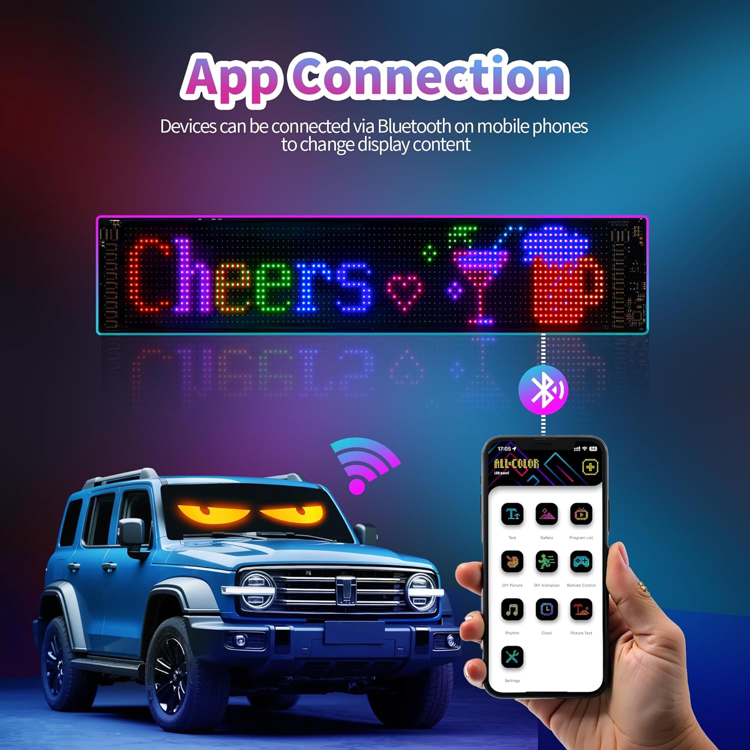 2PC Devil Eyes LED Lights for Car/Truck/SUV Windshield - 23.6"x4.71", App Control, IP68 Waterproof, USB-Powered