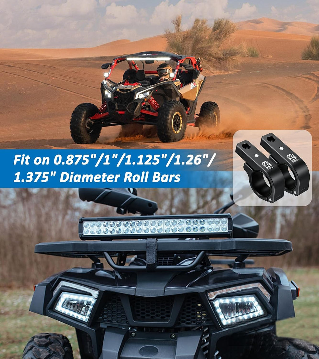 VAZESWIN 2PCS Aluminum Alloy Light Bar Mounts, Light Bar Mounting Brackets | 360° Adjustable Roll Bar Clamps for 0.875"/1"/1.125"/1.26"/1.375" Handlebar Round Rails, for Motorcycle ATV UTV Boat Truck