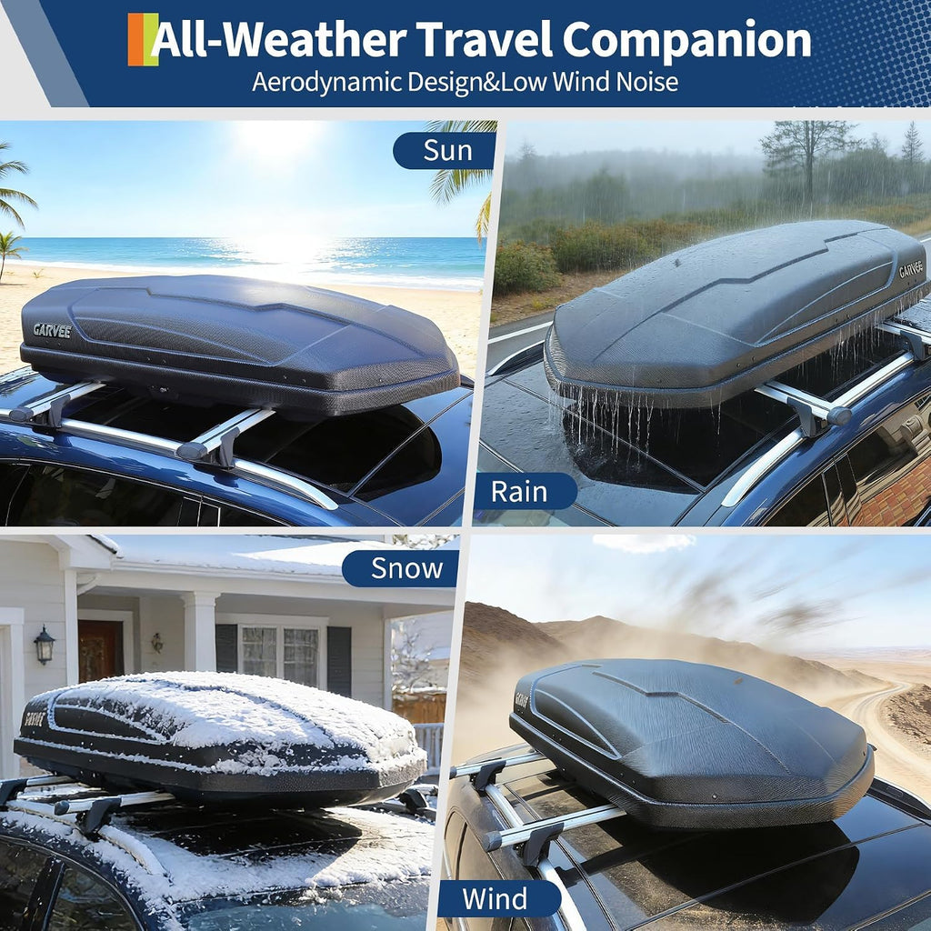 Garvee Rooftop Cargo Box Carrier,Dual-Side Opening Vehicle Hard-Shell Carriers, Roof Mount Travel Luggage Storage, 135 LBS Weight Capacity with Secure Straps&Keys,Black (13.5Cubic)