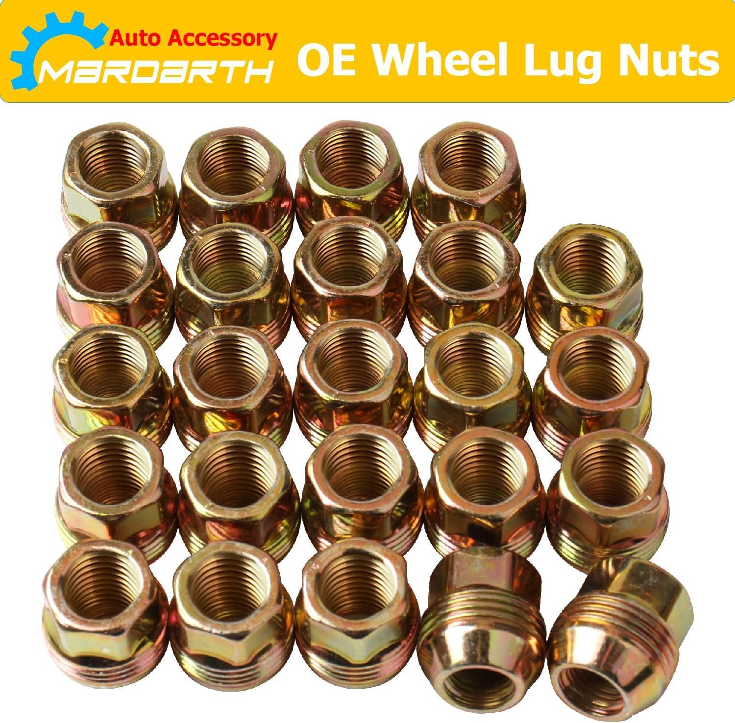 Set of 24, 14mmx1.5 OEM Factory Wheel Lug Nuts Replacement for Sliverado Sierra 1500 Yukon Avalanche Suburban Express 1500 C1500 K1500 Escalade Traverse Yukon M14x1.5 Studs 6 Lug Wheel