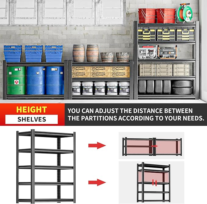 5-Tier Heavy Duty Steel Garage Shelving Unit, Adjustable Metal Utility Shelves - Image 8