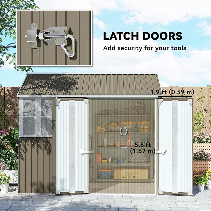 Outsunny 8' x 5.5' Outdoor Storage Shed, Metal Garden Shed - Image 6