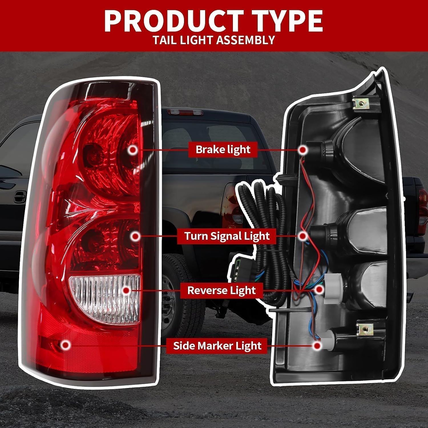 Nakkaa Pair Tail Lights W/Bulbs Compatible with 2003-2006 Silverado 1500 2500 3500HD Red Brake Lamps Left and Right GM2800174 GM2801174