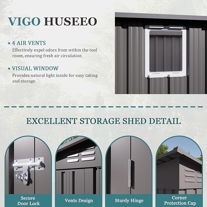 4 * 9.2 * 6 FT Outdoor Storage Shed, Galvanized Steel Garden Shed - Image 2