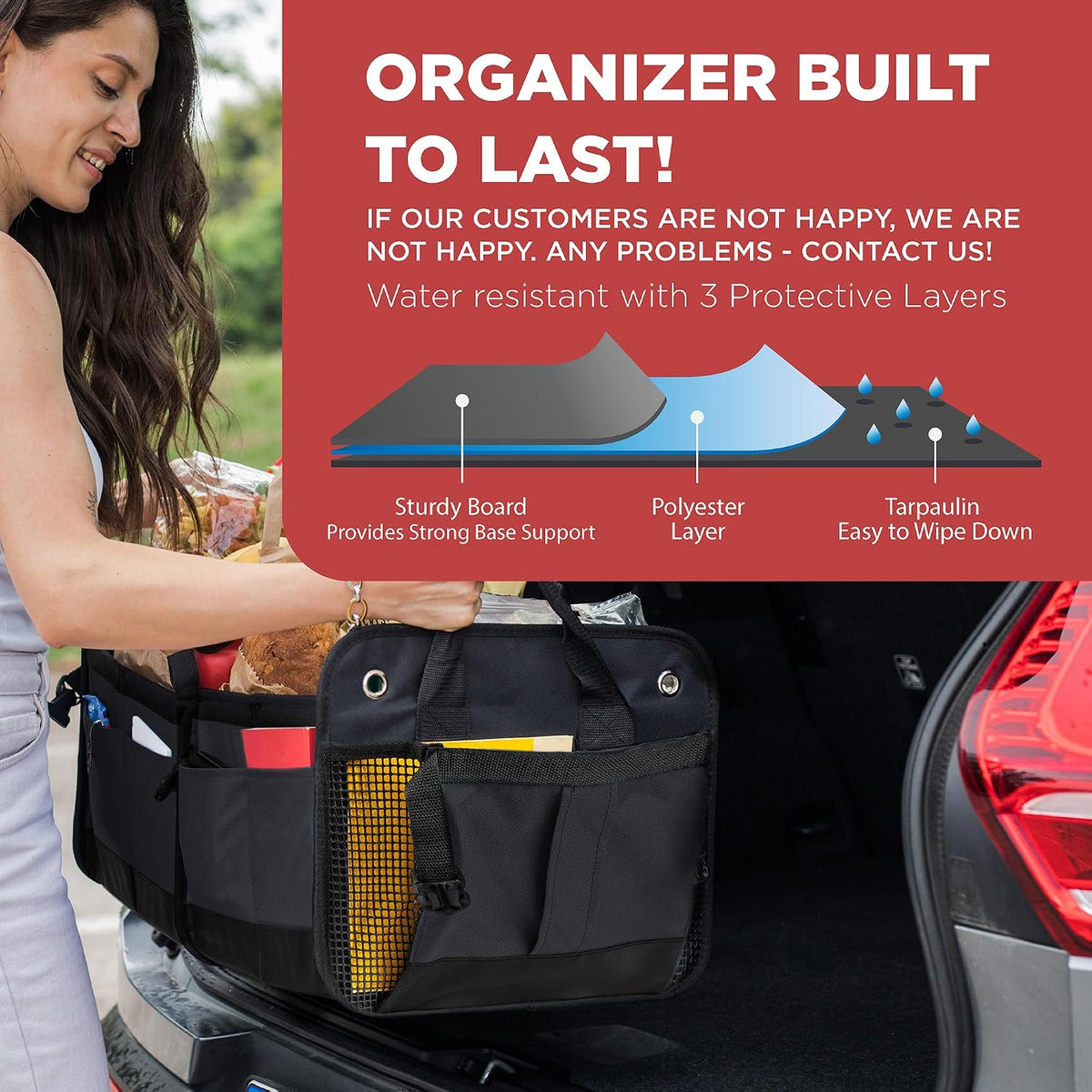 car trunk organizer for suv & truck cargo, close-up detail