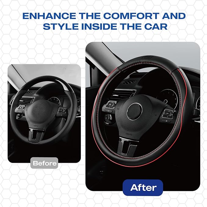 Skechers Memory Foam Steering Wheel Cover, Piping Microfiber Leather Steering - Image 4