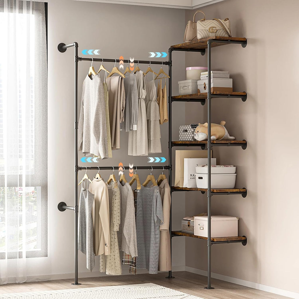 expandable industrial pipe clothes rack,corner garment rack on a desk or shelf
