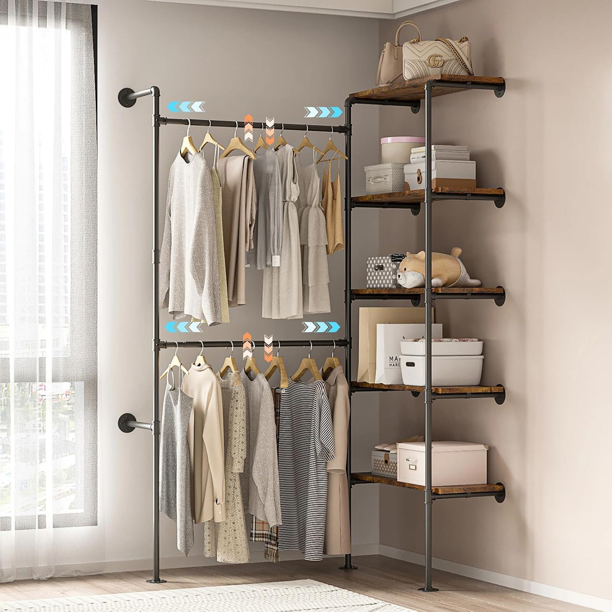expandable industrial pipe clothes rack,corner garment rack on a desk or shelf