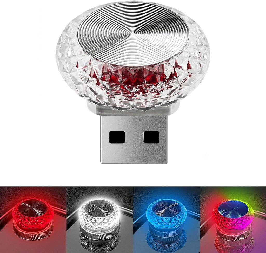 2PCS USB LED Car Interior Night Light, Crystal Mini Decoration Ambient Light Car Interior Atmosphere Lamp, Plug-in USB Interface Auto Trunk Ambient Lighting Kit Universal for Cars (Blue)