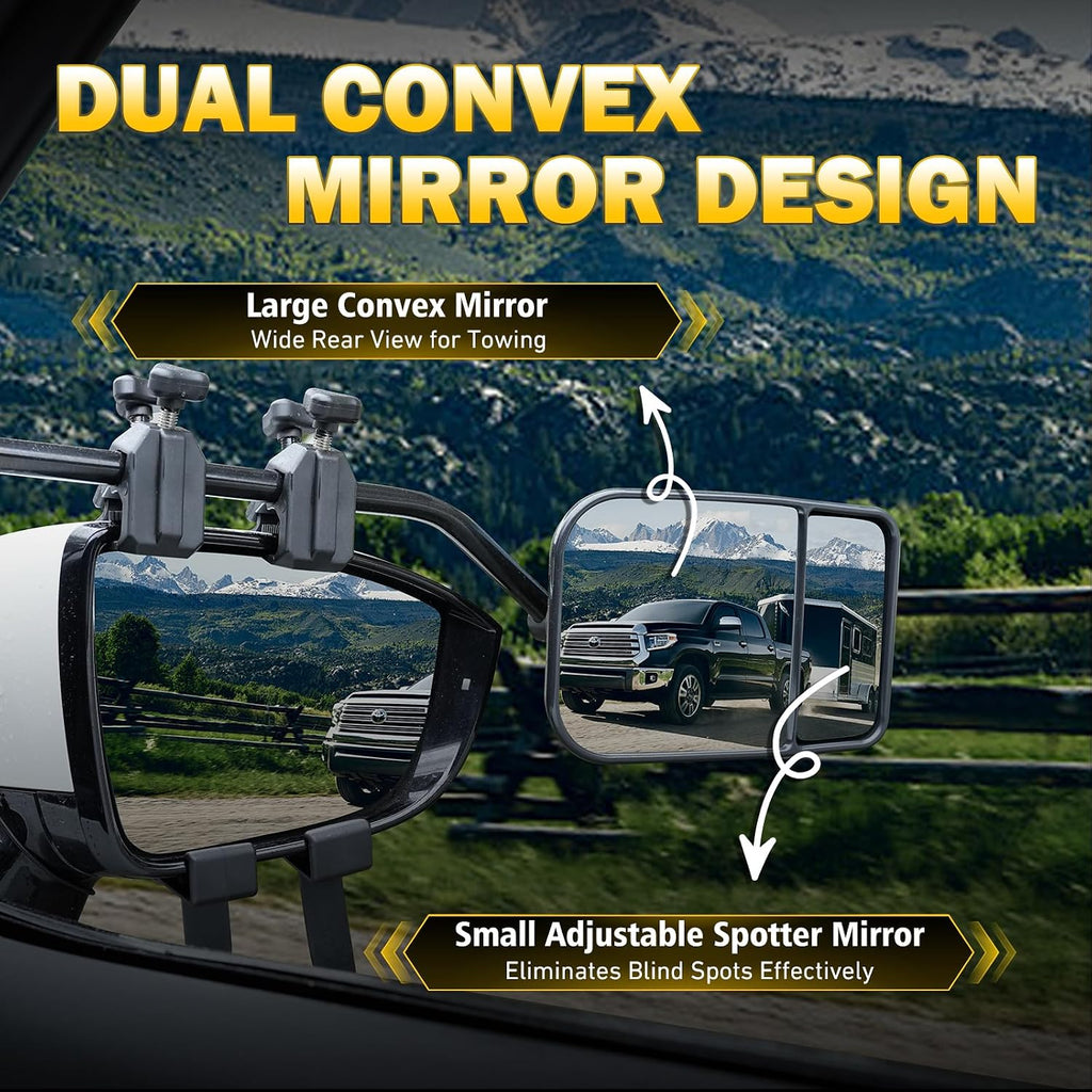 Universal Clip on Towing Mirrors Extensions for Towing, 360 Degree Adjustable Rotation Side Mirror Extenders for Towing, Convex Rearview Mirror, Tow Mirrors for Car Truck Trailer RV SUV, 2 Pack