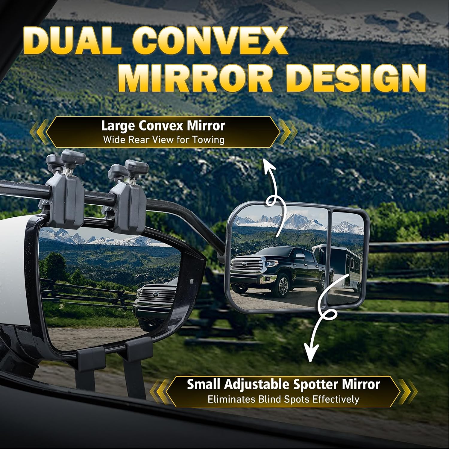 Universal Clip on Towing Mirrors Extensions for Towing, 360 Degree Adjustable Rotation Side Mirror Extenders for Towing, Convex Rearview Mirror, Tow Mirrors for Car Truck Trailer RV SUV, 2 Pack